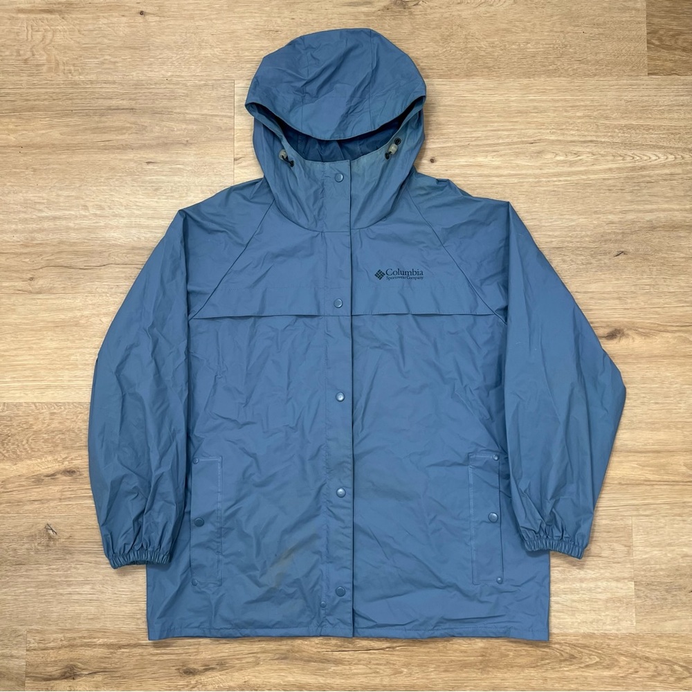 Vintage Women’s Columbia Rain Jacket Blue Hooded Size Large Gorpcore Waterproof